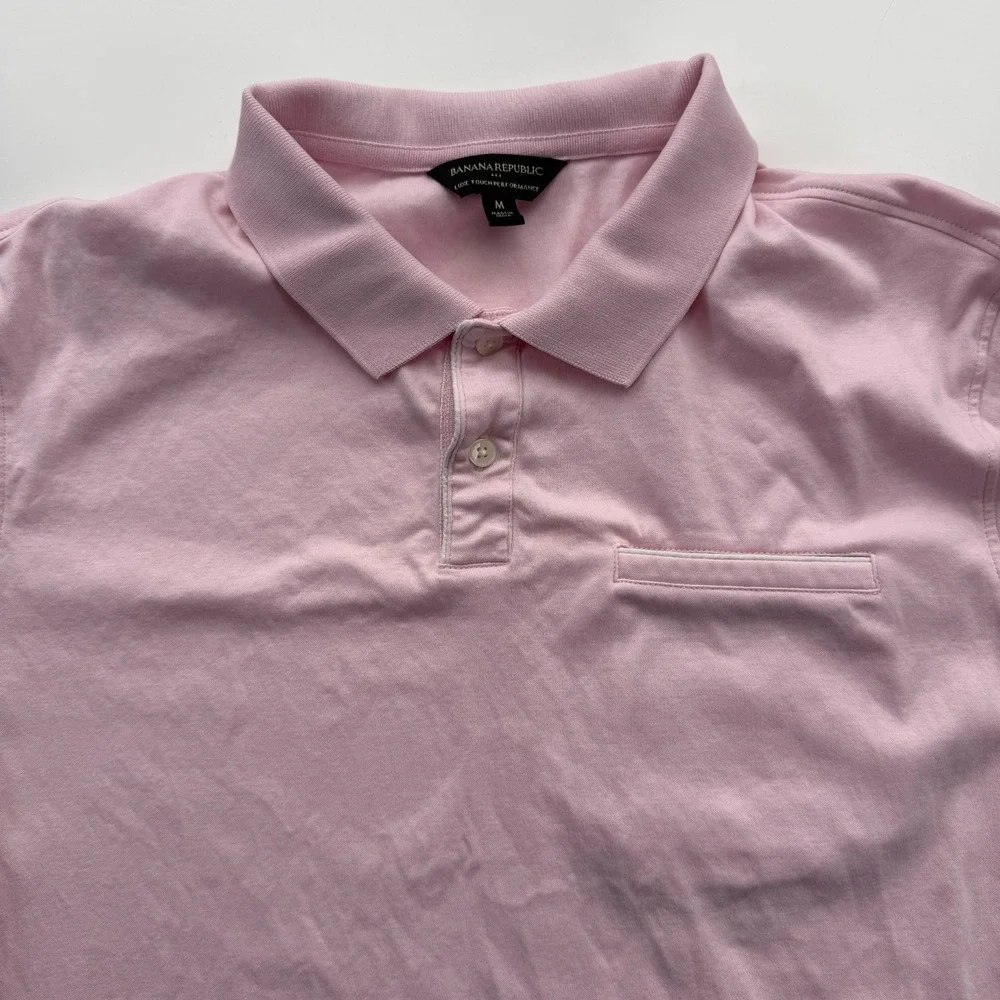 BANANA REPUBLIC Luxe Touch Pip Pink Oxford Polo Short Sleeve Shirt‎ Mens Medium